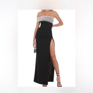 Lucy in the Sky Elegant Black and White Off-Shoulder Dress